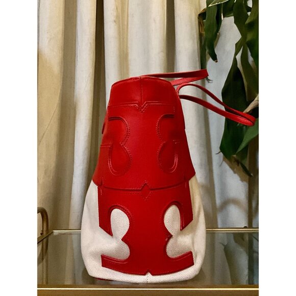 ♦️♦️ AUTHENTIC TORY BURCH RED AND CANVAS SHOULDER BAG/TOTE ♦️♦️ - Picture 4 of 8